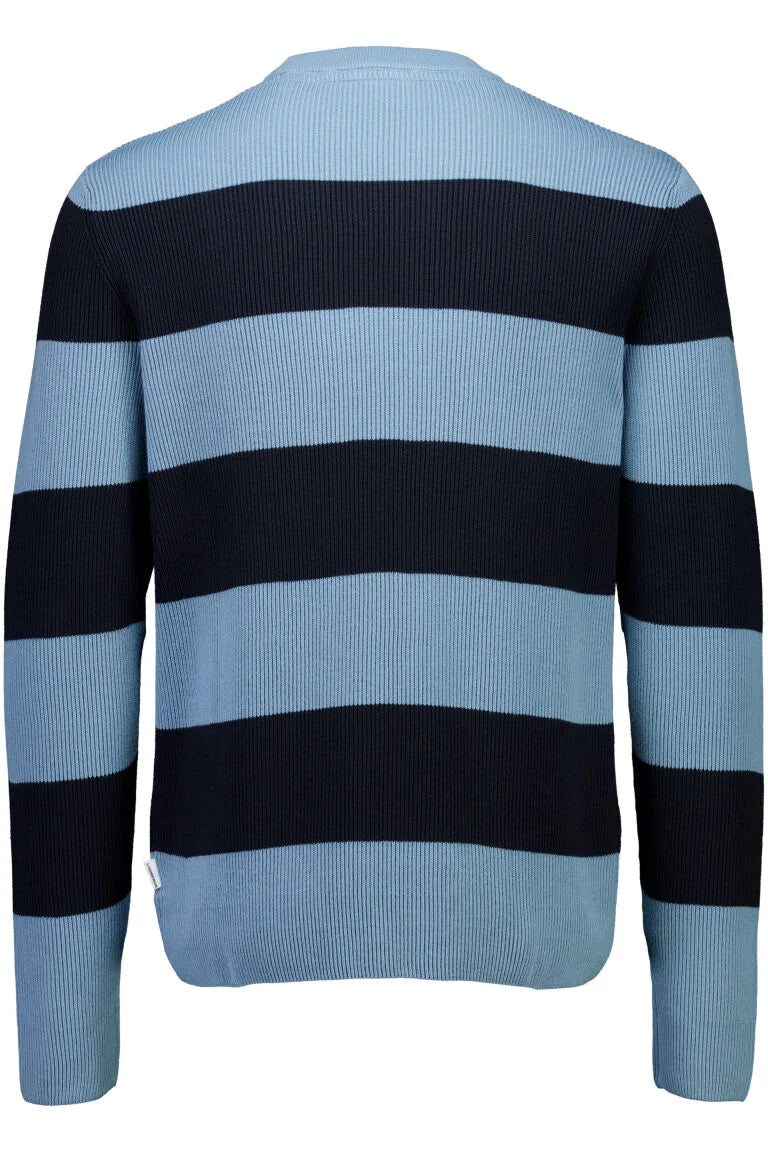 Mens - Crew Neck Striped Cotton Mix Jumper Mid Blue (804036)