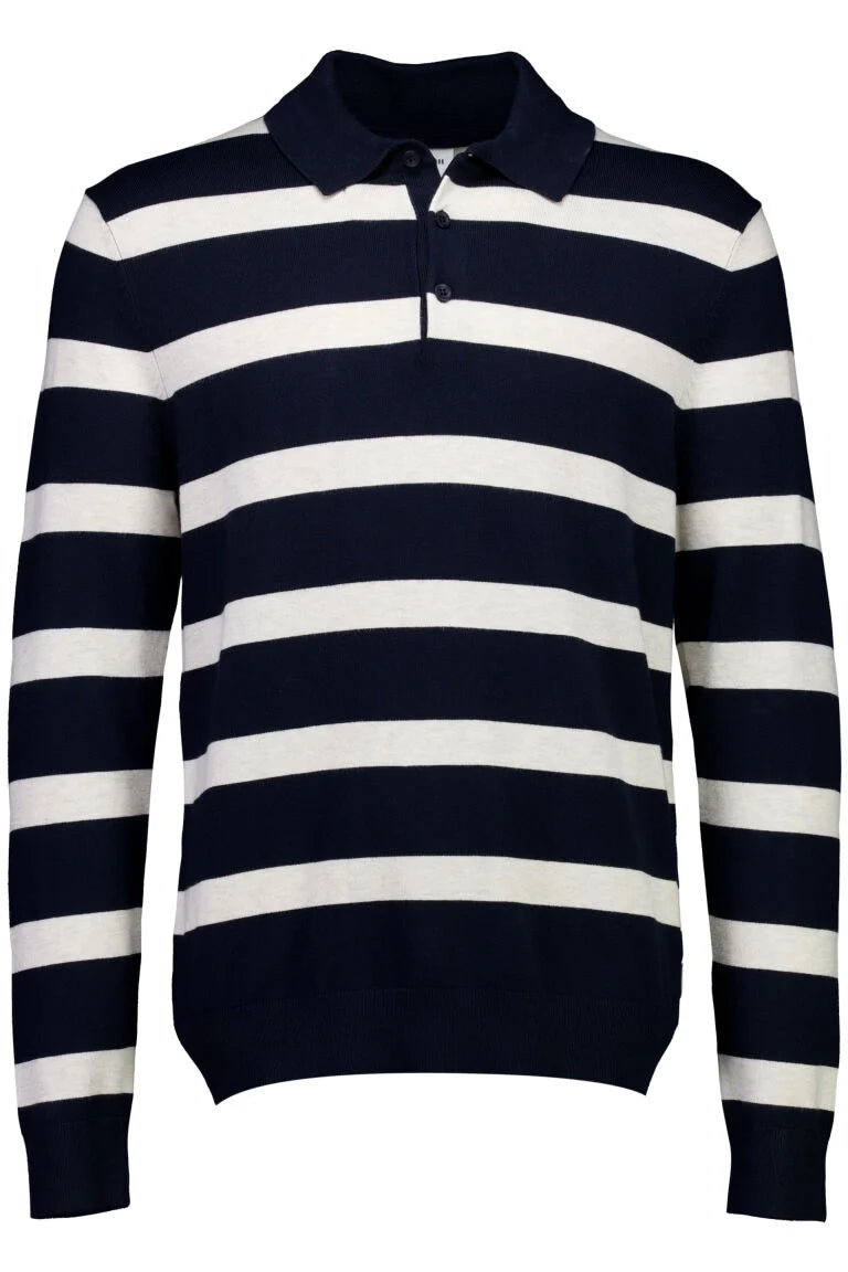 800144C - Mens Eco Vero Striped Polo Knit Navy