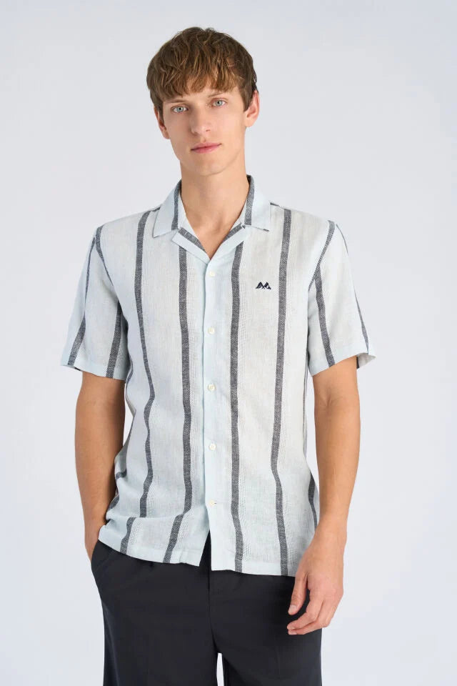 Mens - Linen Mix SS Shirt  Ice Blue 222115