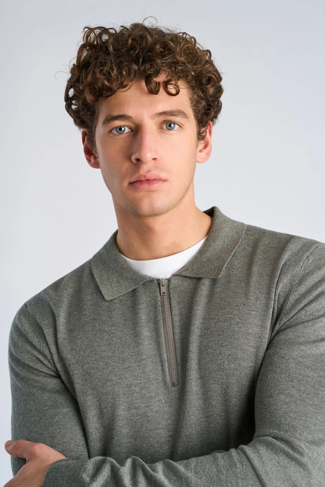 Mens - Polo Collar Knit with Hal Zip 800144A