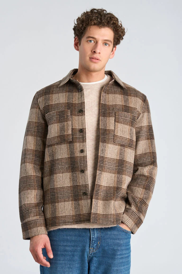 305098 - Mens Checked Overshirt in Wool Mix Brown