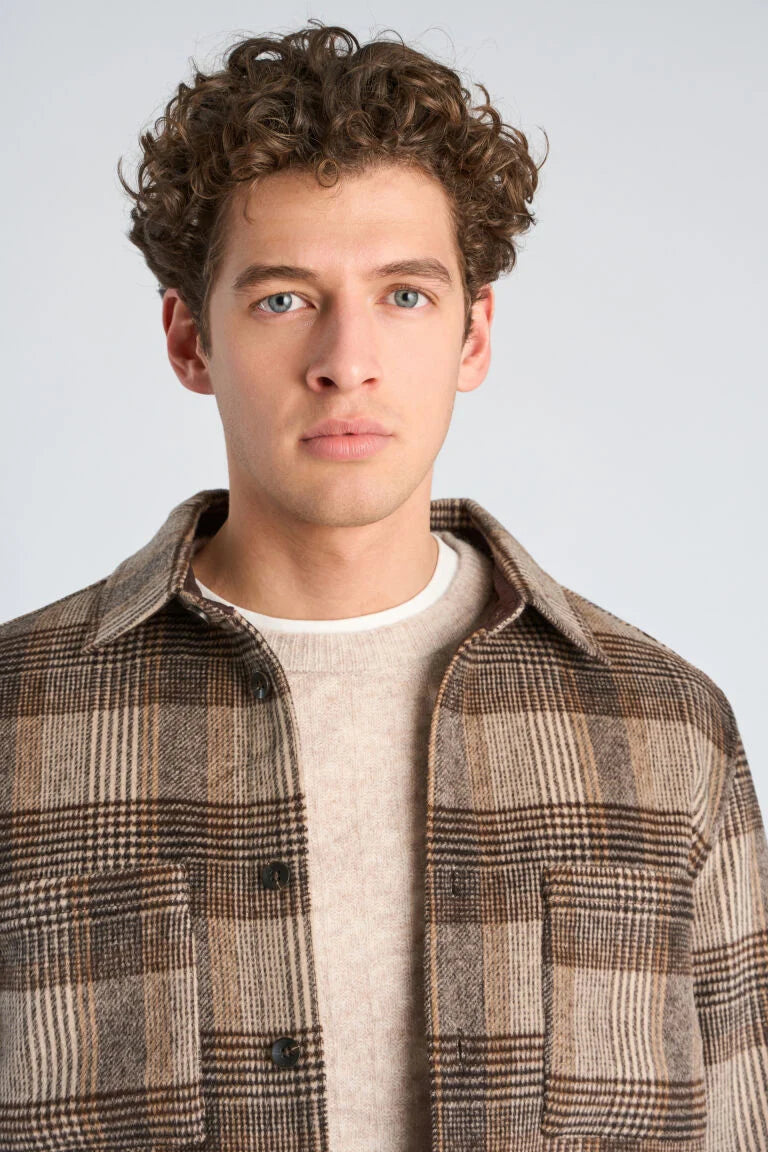 305098 - Mens Checked Overshirt in Wool Mix Brown