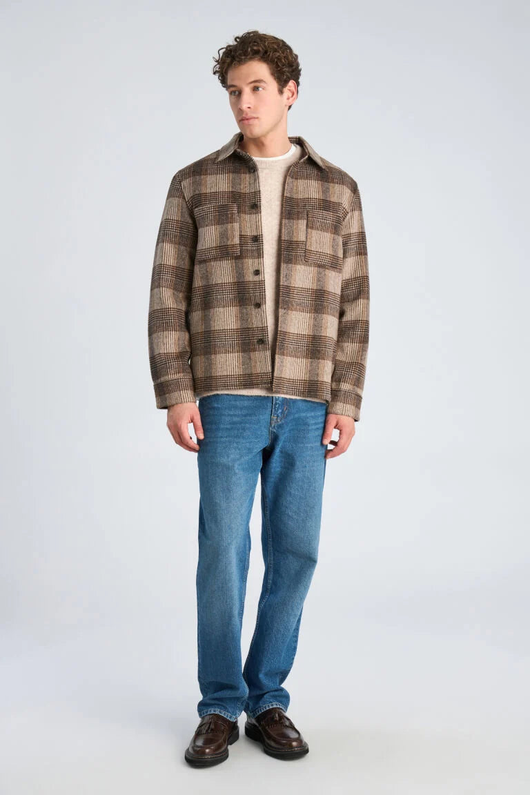 305098 - Mens Checked Overshirt in Wool Mix Brown