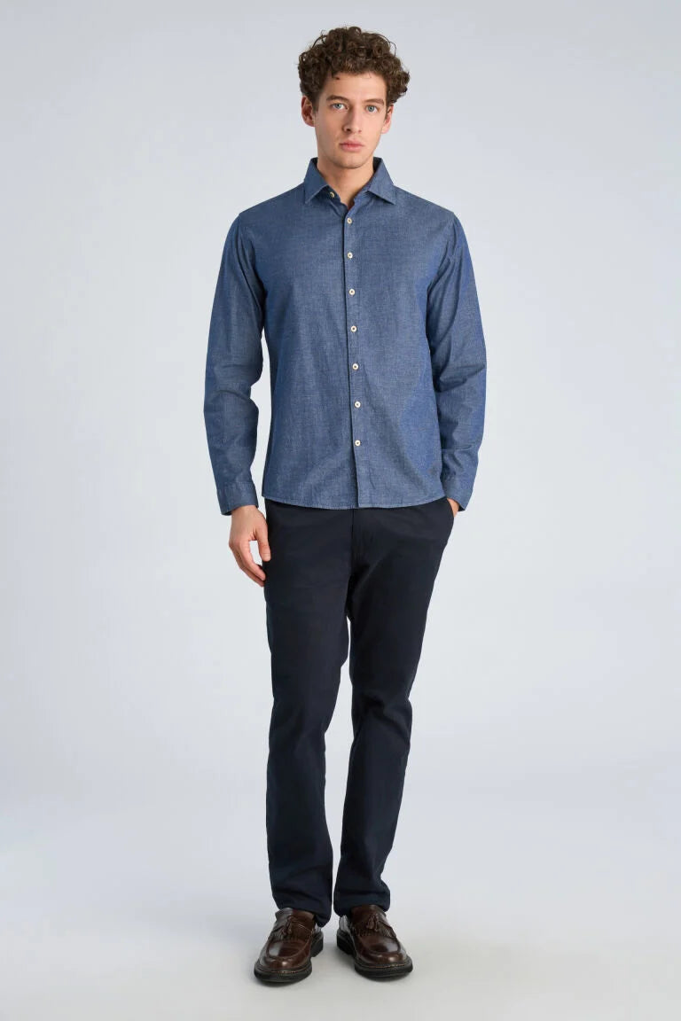 203652 - Mens Relaxed Fit Cotton Shirt Mid Blue