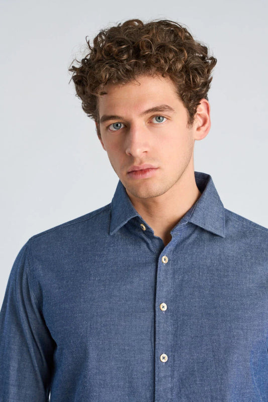 203652 - Mens Relaxed Fit Cotton Shirt Mid Blue