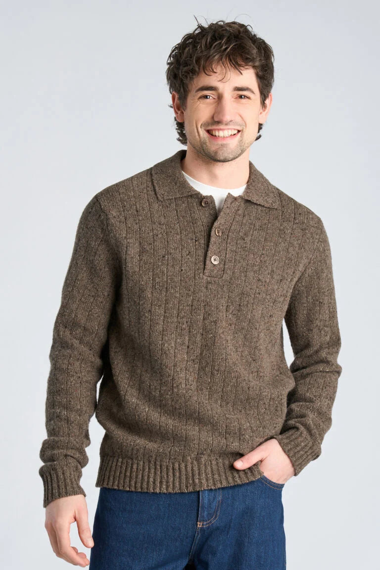 825068 - Mens Polo Collar Jumper  Brown Melange