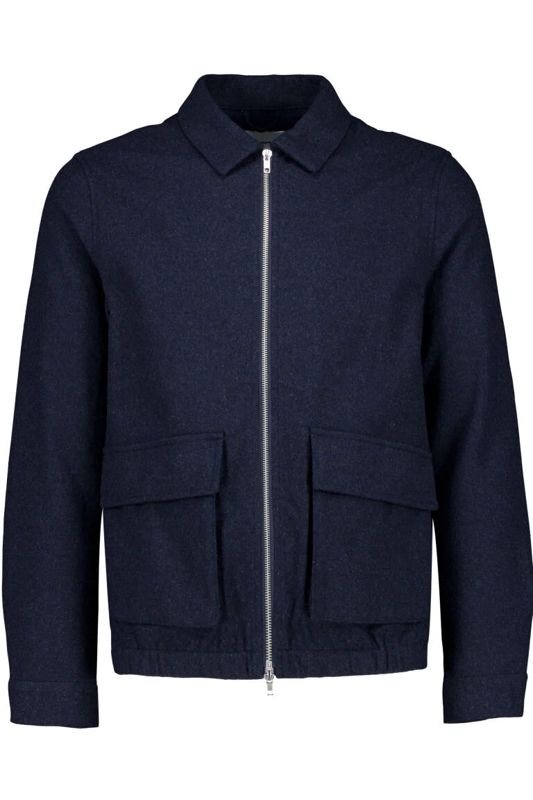 Mens - Overshirt Jacket in a Wool Mix Dark Blue Melange (304904A)