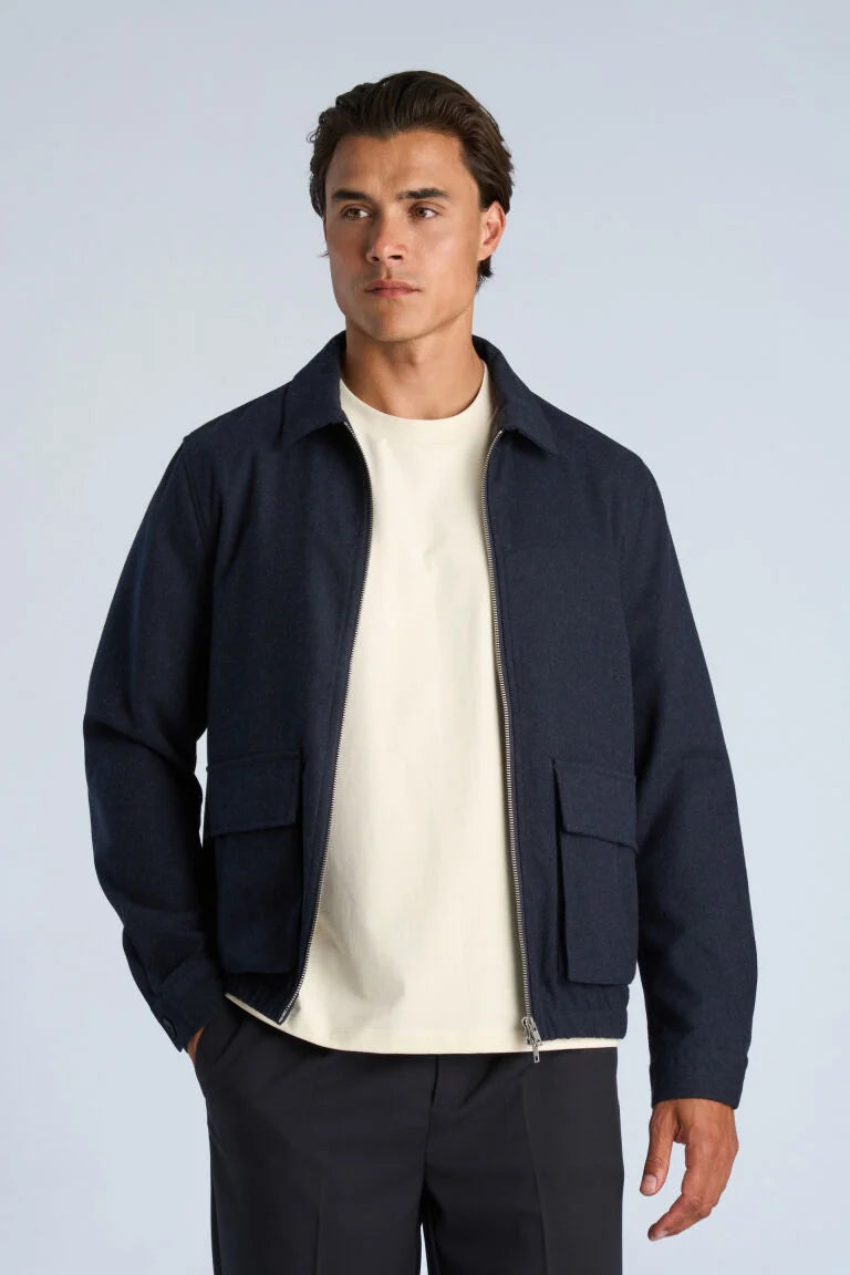 Mens - Overshirt Jacket in a Wool Mix Dark Blue Melange (304904A)