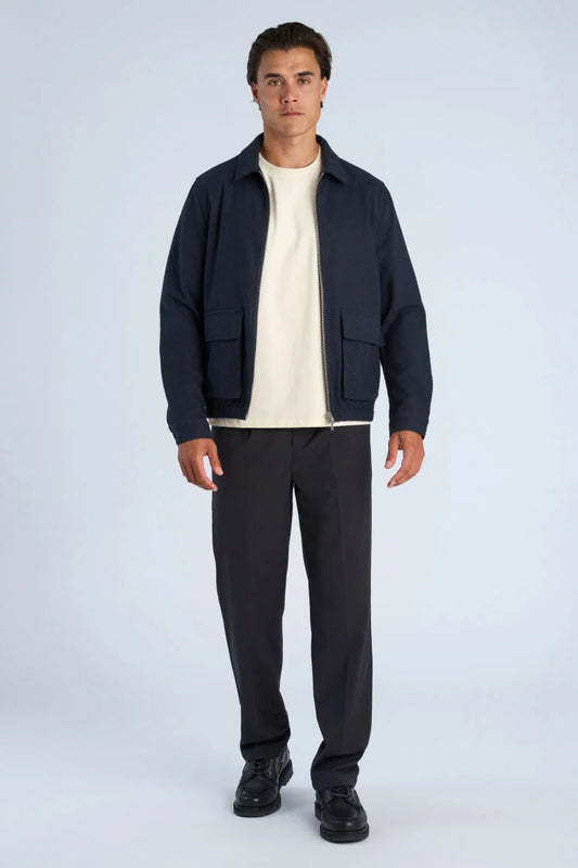 Mens - Overshirt Jacket in a Wool Mix Dark Blue Melange (304904A)