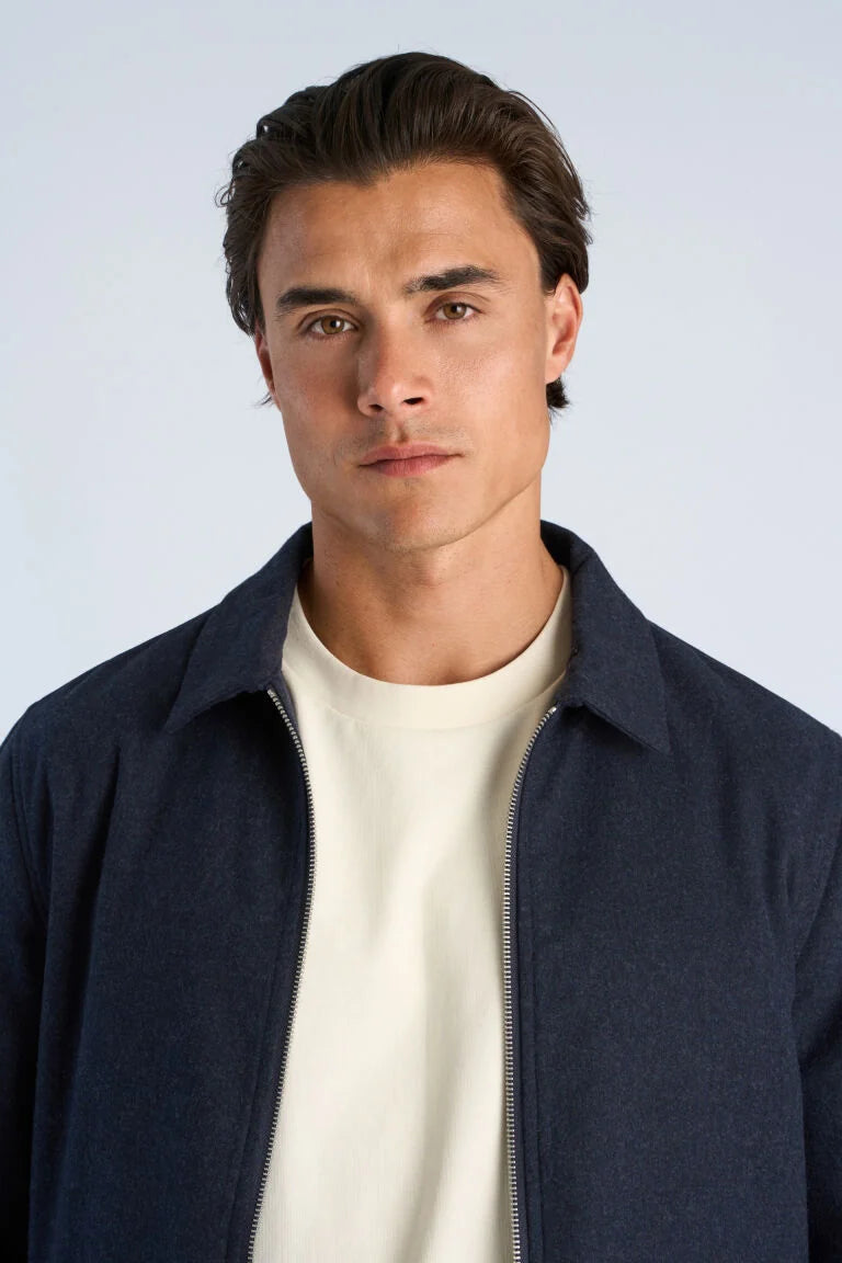 Mens - Overshirt Jacket in a Wool Mix Dark Blue Melange (304904A)