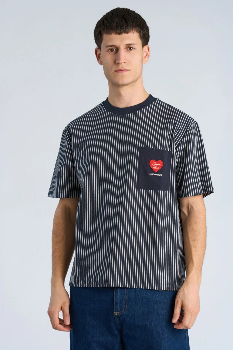 400159 - Mens Striped Oversized T-shirt with Pocket