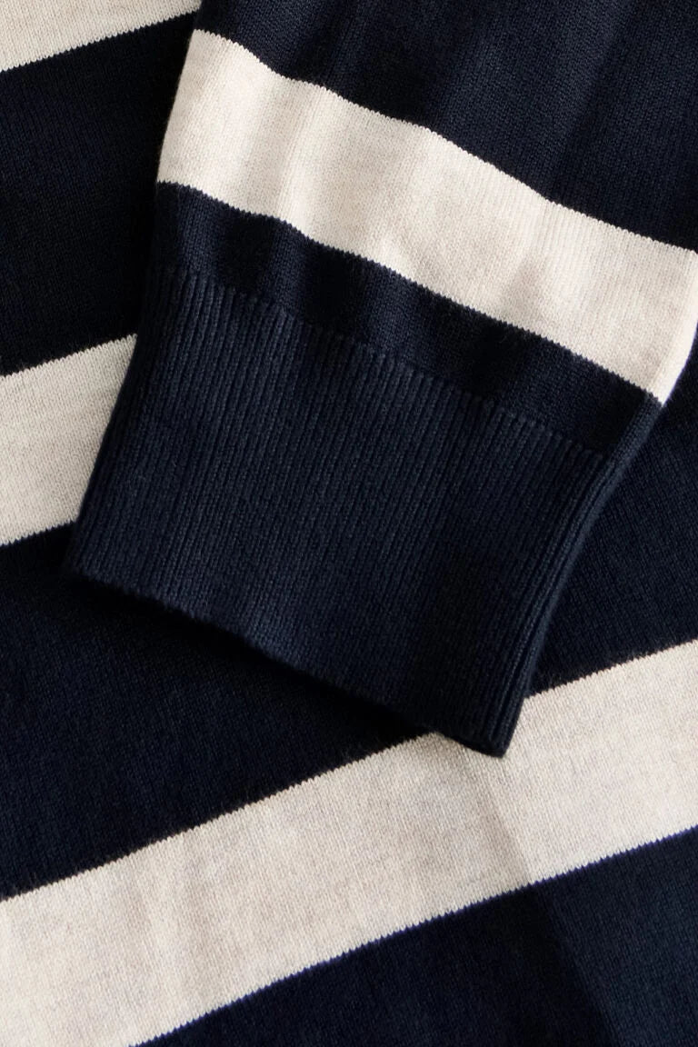 800144C - Mens Eco Vero Striped Polo Knit Navy