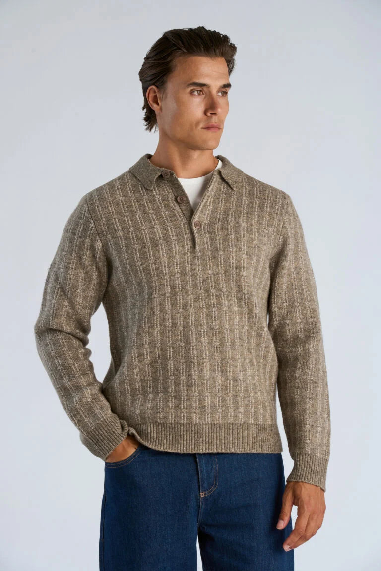Mens - Button Down Jumper Sand Melange (805041)