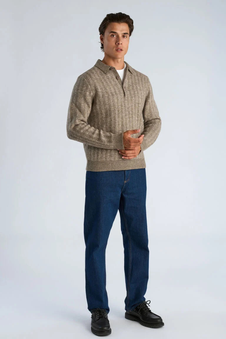 Mens - Button Down Jumper Sand Melange (805041)