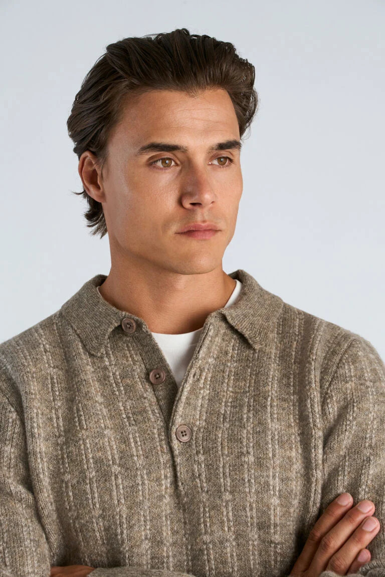 Mens - Button Down Jumper Sand Melange (805041)