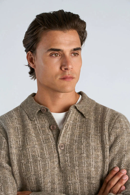 Mens - Button Down Jumper Sand Melange (805041)