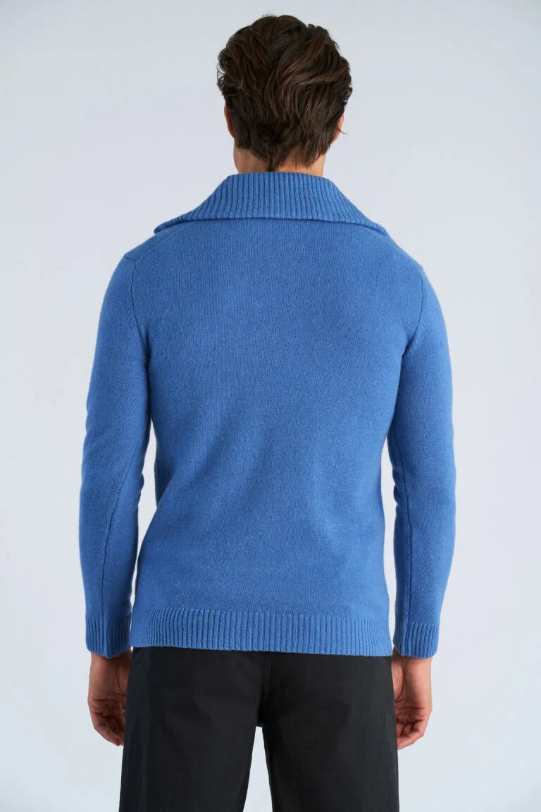 Mens - Lambswool Jumper with Zip Skye Blue (800233)