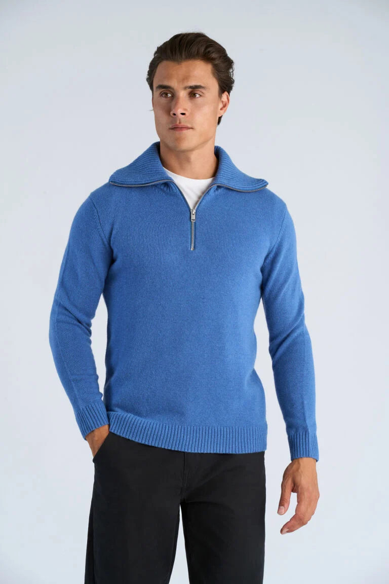 Mens - Lambswool Jumper with Zip Skye Blue (800233)