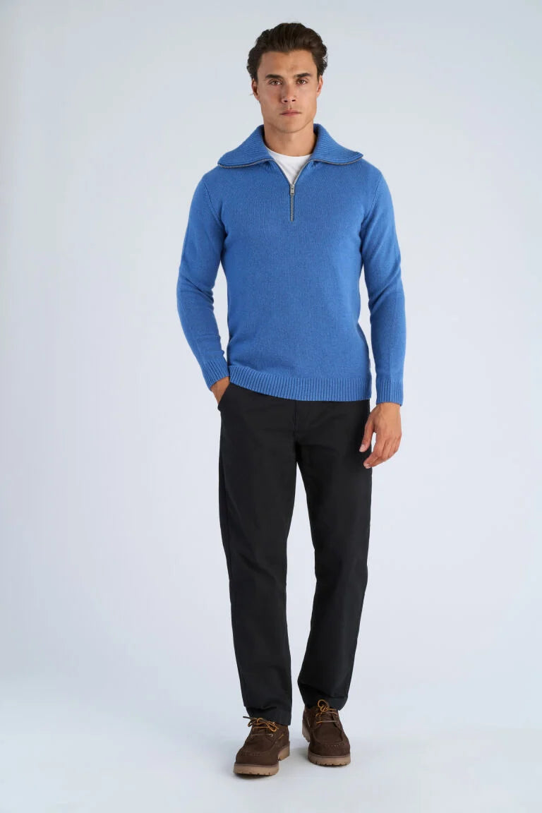 Mens - Lambswool Jumper with Zip Skye Blue (800233)