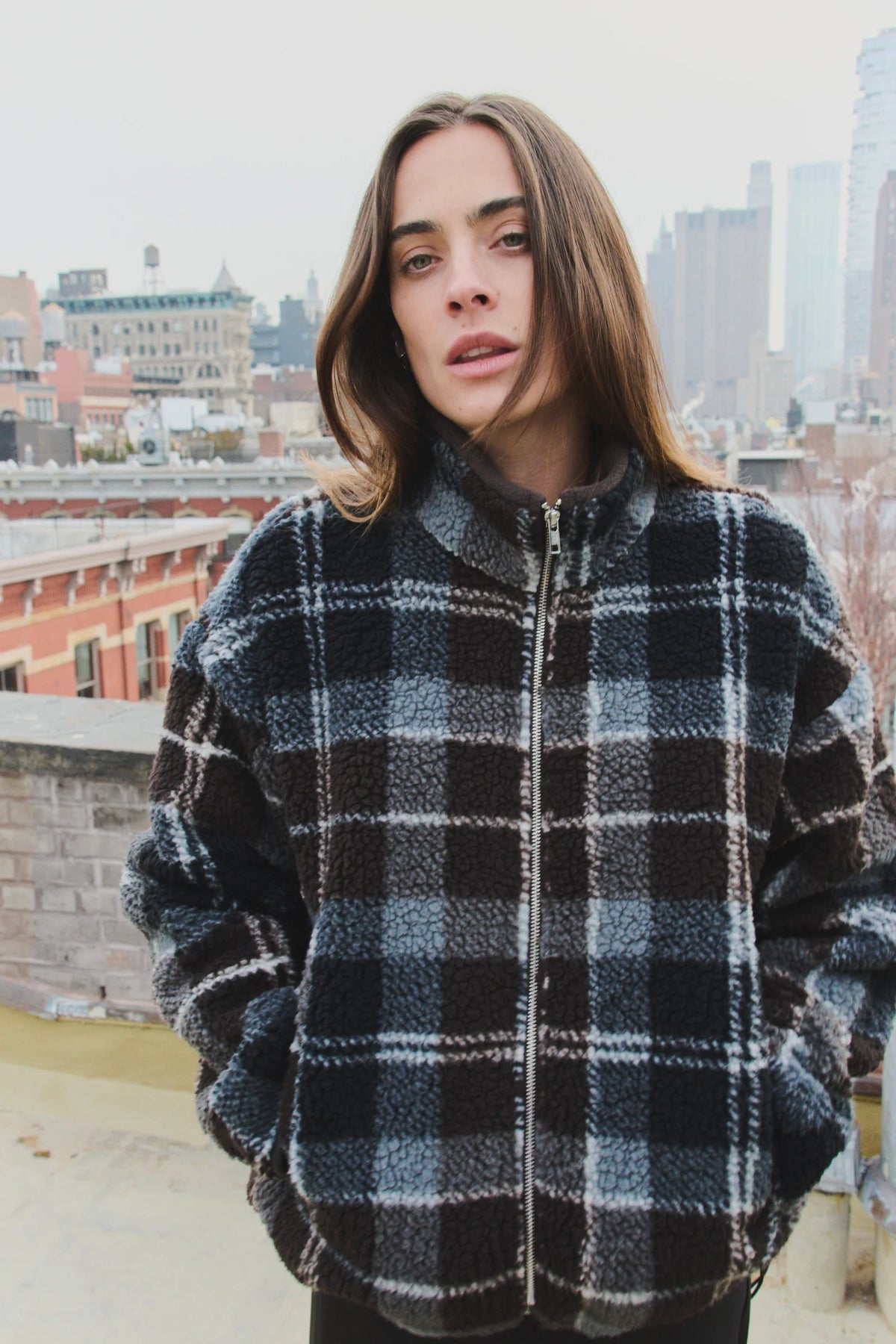 LR-Tass Checked Fleece Jacket Brown/Navy