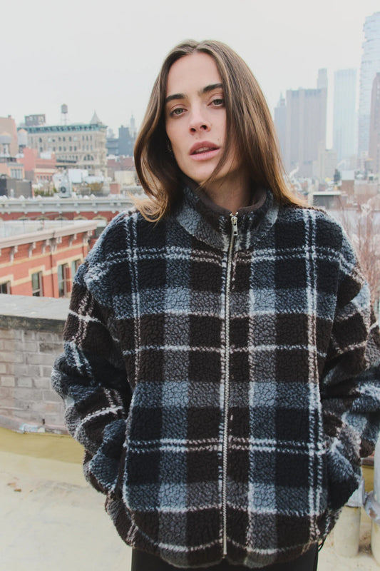 LR-Tass Checked Fleece Jacket Brown/Navy