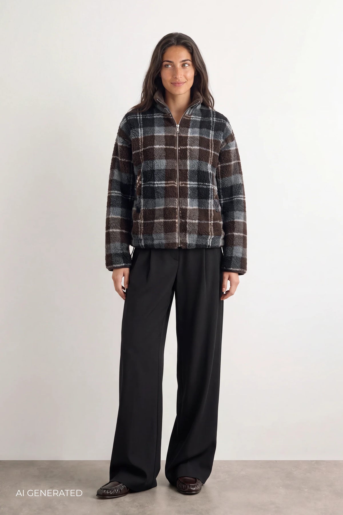 LR-Tass Checked Fleece Jacket Brown/Navy