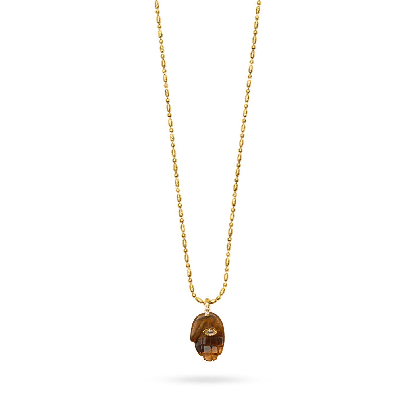 Protective Hand Pendant Necklace Tiger's Eye
