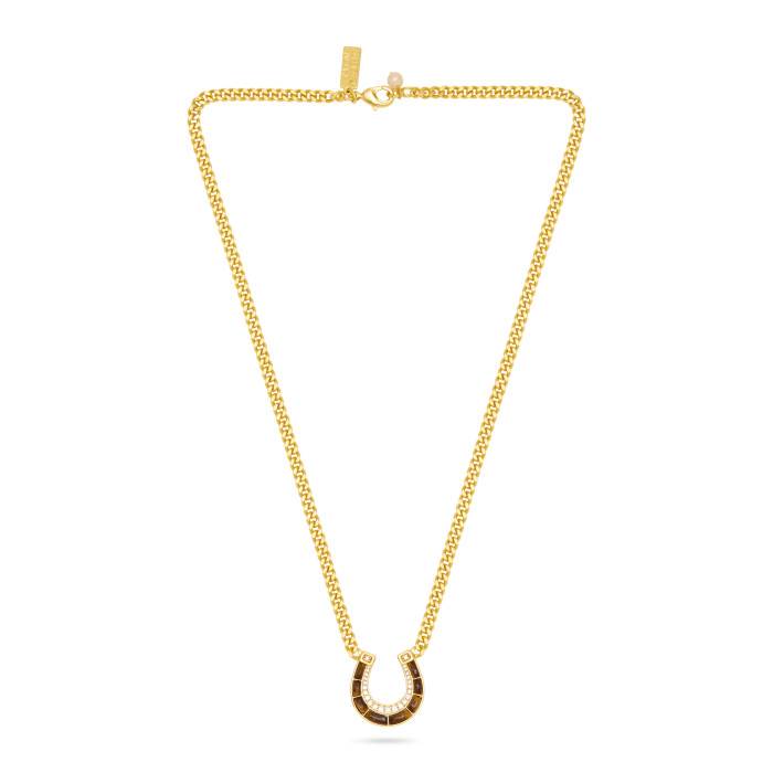 Horse Shoe Pendant Necklace Tiger's Eye