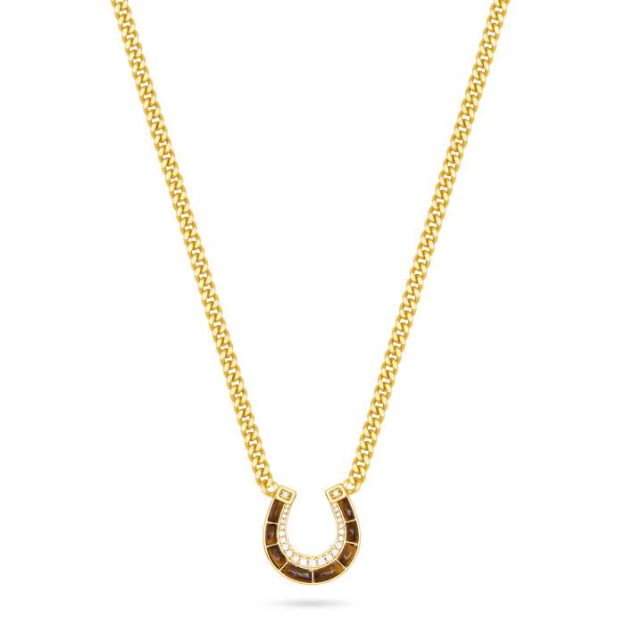 Horse Shoe Pendant Necklace Tiger's Eye