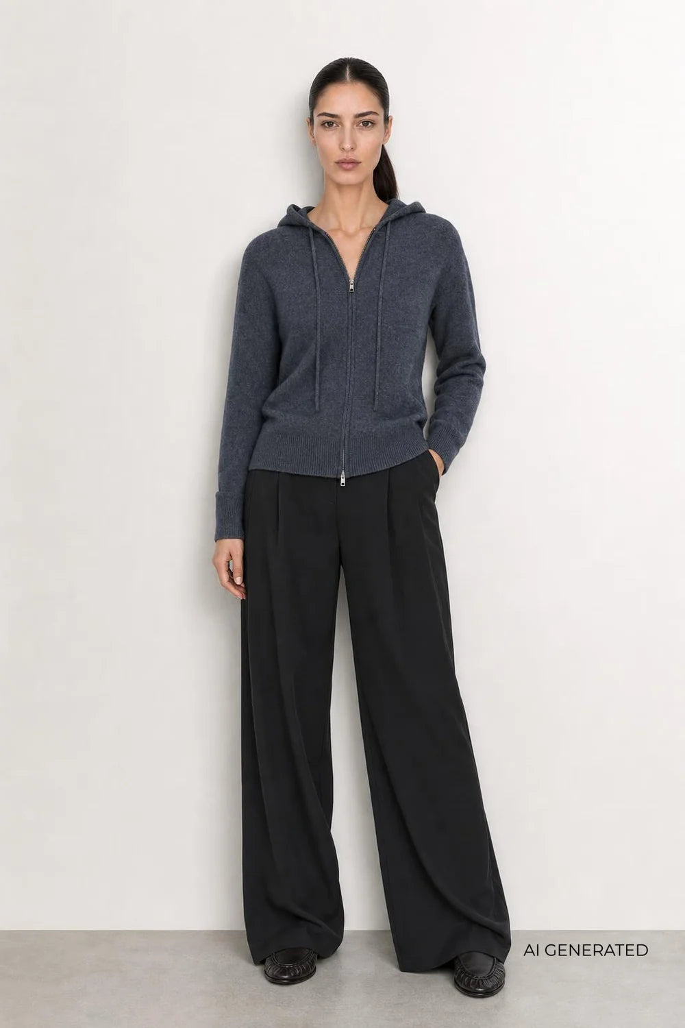 LR-Ismaila 22 Hooded Merino Wool Jumper with a Zip