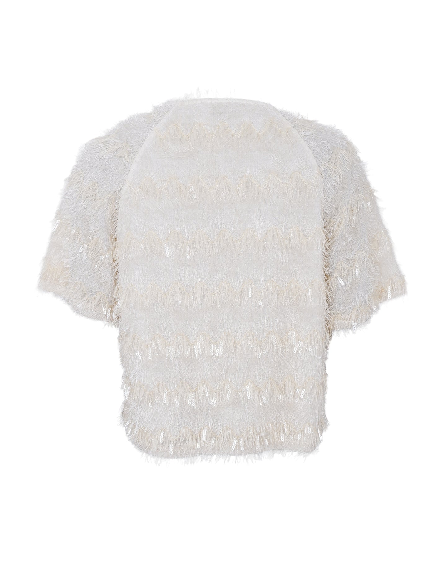 BCFitz Sequin and Fringes V-Neck Blouse Off White