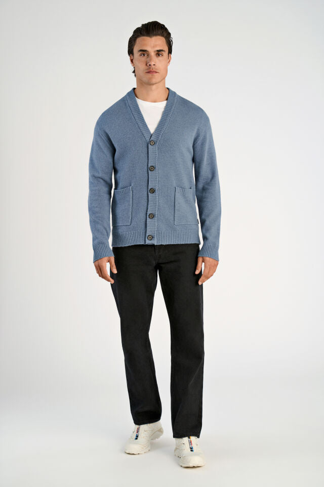 Men’s - 800223 Lambswool V-Neck Cardigan Blue Melange