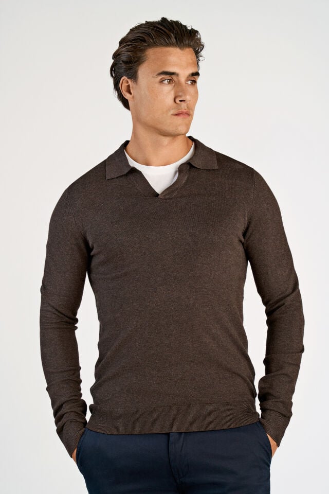 Mens 30-800144B Polo Style Fine Knit Black/Dark Brown