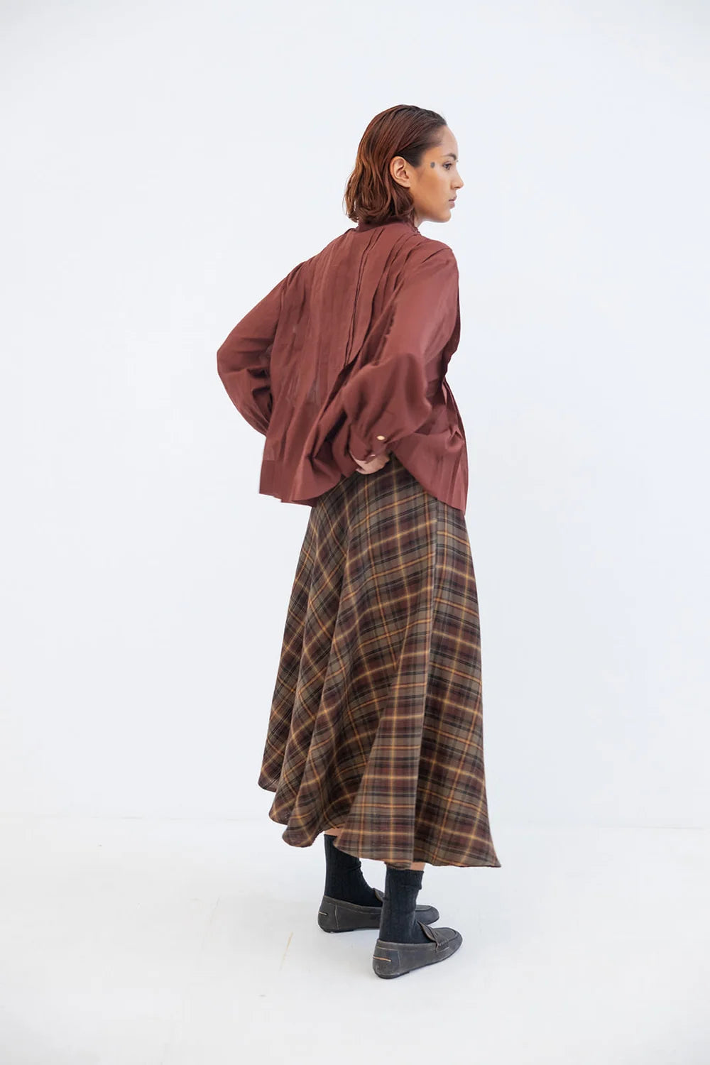Mary Checked Skirt Army Brown