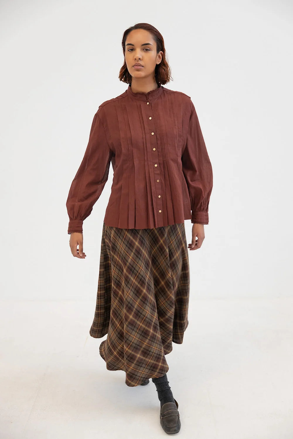Mary Checked Skirt Army Brown