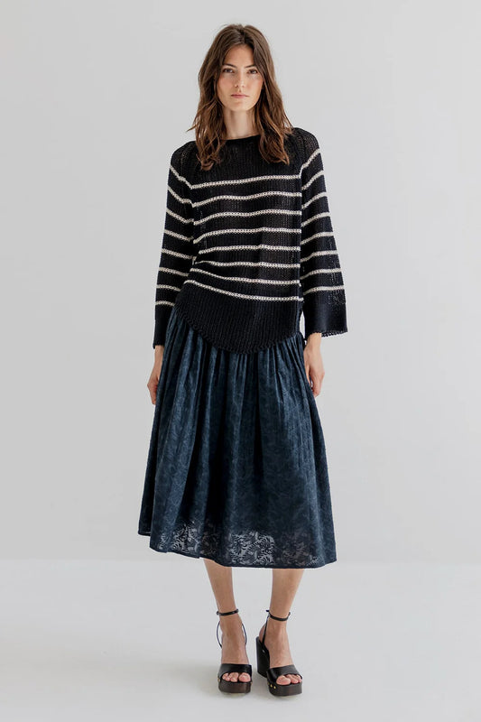 Hazel Organic Cotton Embroidered Skirt Black