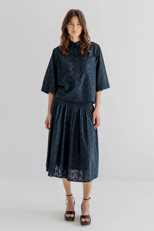 Hazel Organic Cotton Embroidered Skirt Black