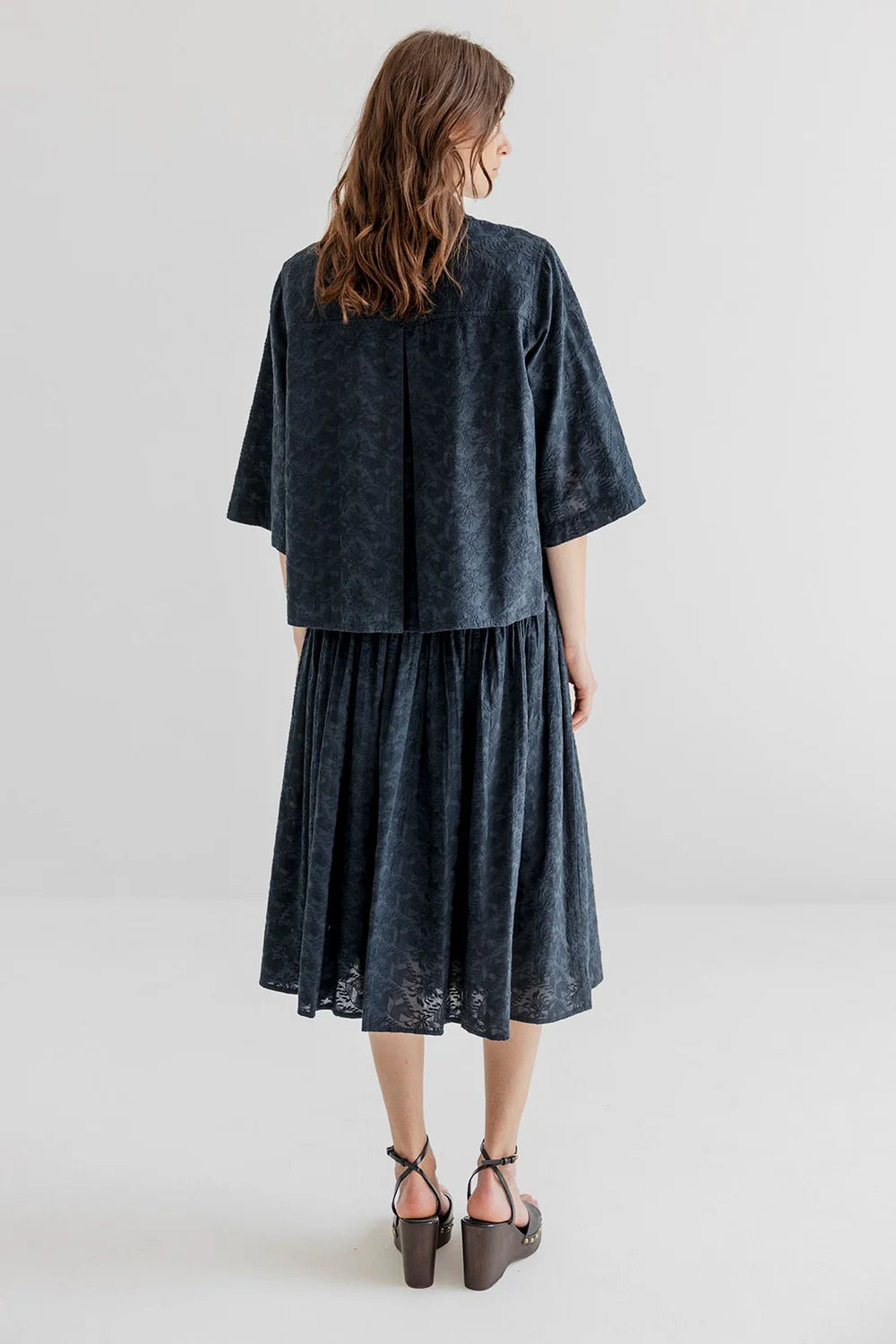 Hazel Organic Cotton Embroidered Skirt Black