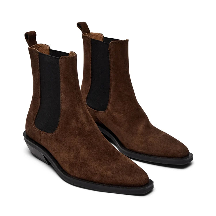 PAAlmira Suede Western Style Ankle Boot Brown
