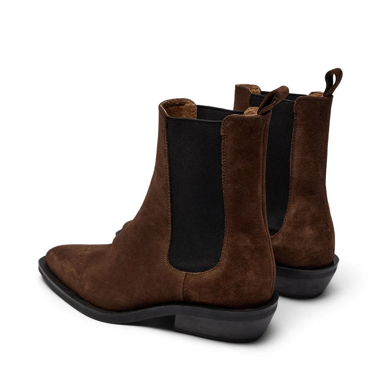 PAAlmira Suede Western Style Ankle Boot Brown