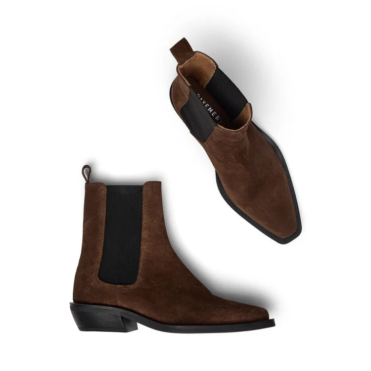 PAAlmira Suede Western Style Ankle Boot Brown