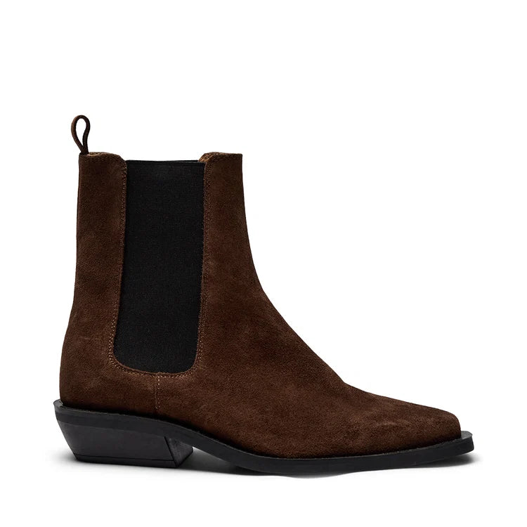PAAlmira Suede Western Style Ankle Boot Brown