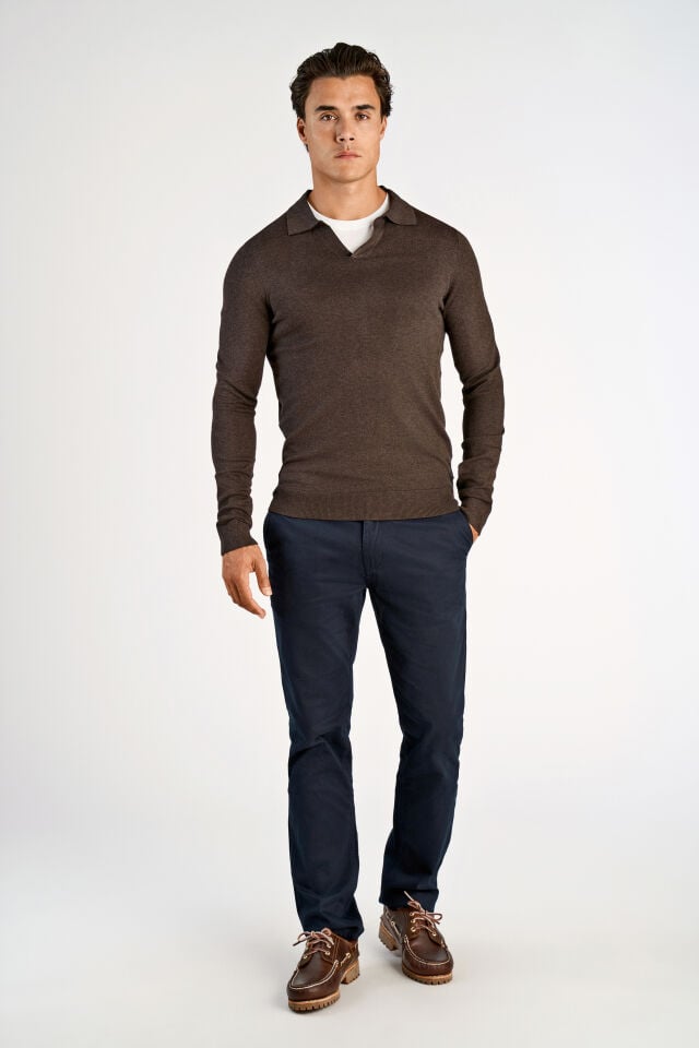 Mens 30-800144B Polo Style Fine Knit Black/Dark Brown