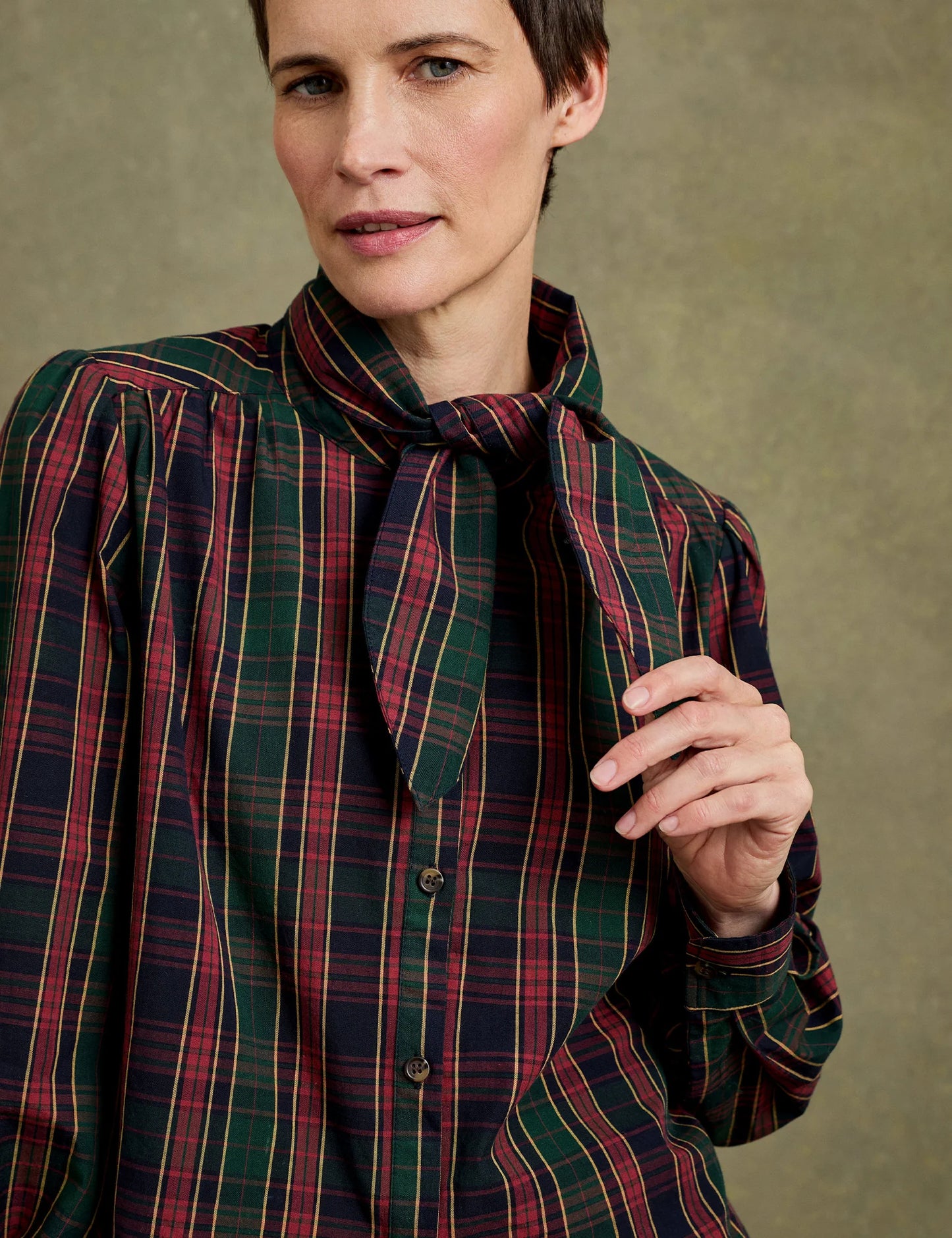 Blythe Checked Cotton Blouse Navy