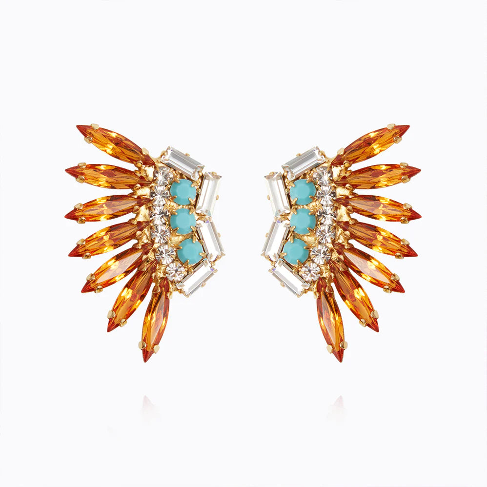 Feather Earring Gold/Tangerine/Turquoise