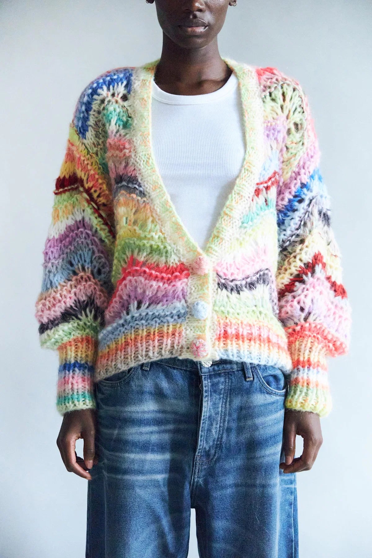 Esmeralda Hand Knitted V-Neck Cardigan Multi