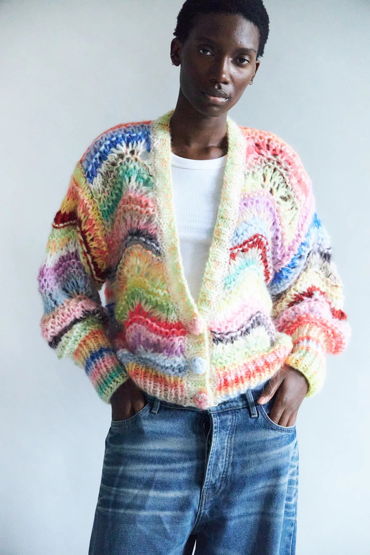 Esmeralda Hand Knitted V-Neck Cardigan Multi