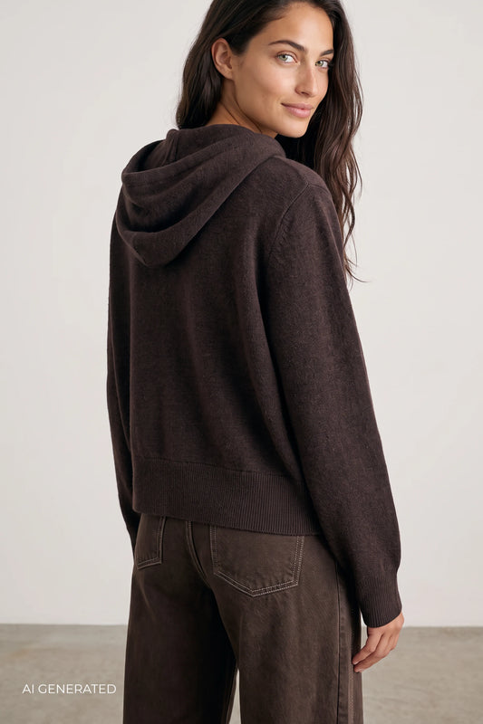 LR-Ismaila 22 Hooded Merino Wool Jumper with a Zip