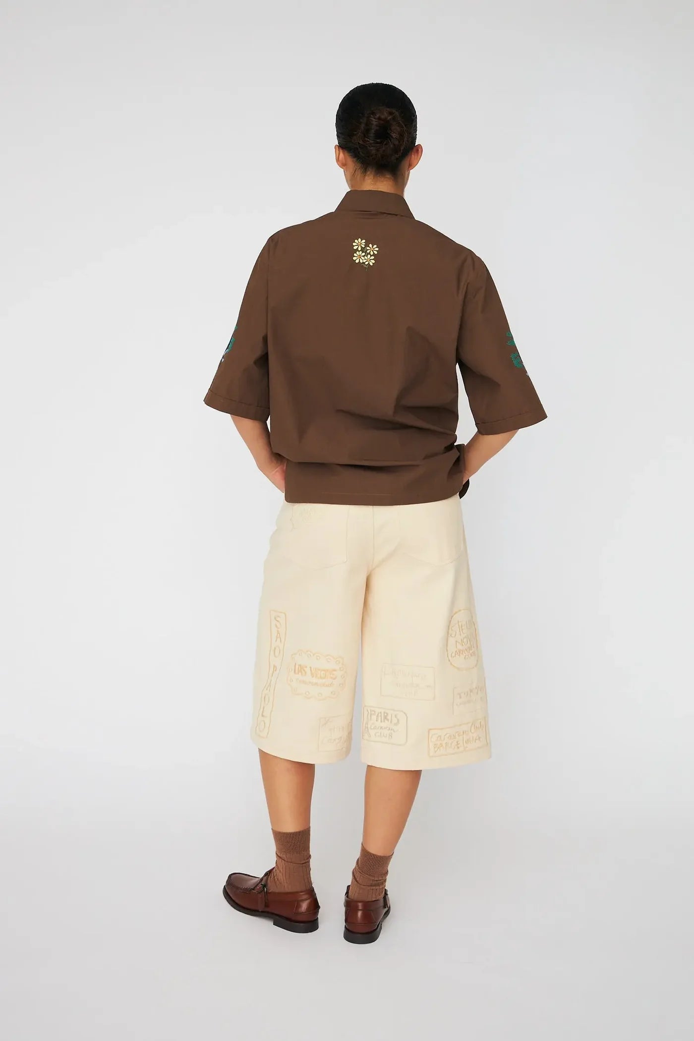 Embroidered Short Sleeved Shirt Brown
