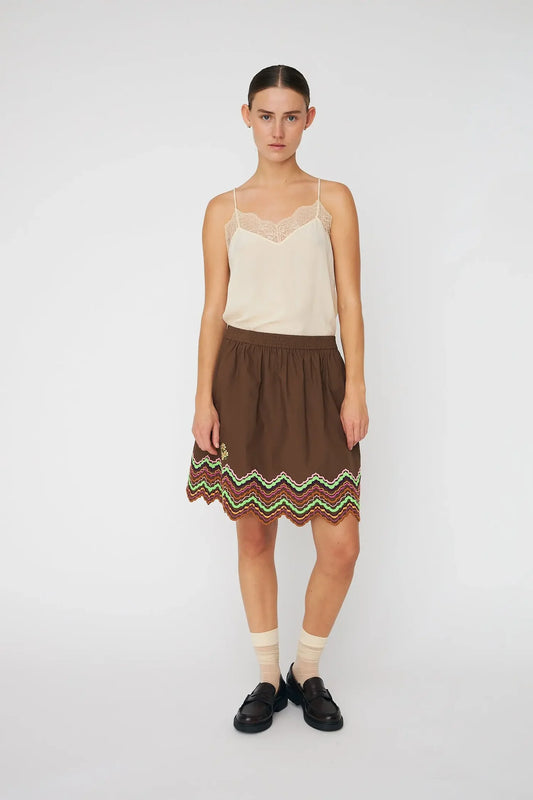 Embroidered Short Skirt Brown